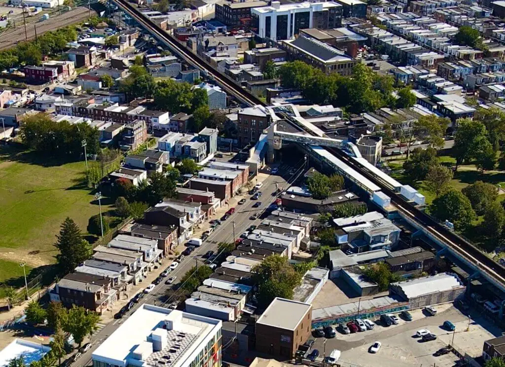 aerial photo of commercial spaces for rent from Harrowgate Heights Properties